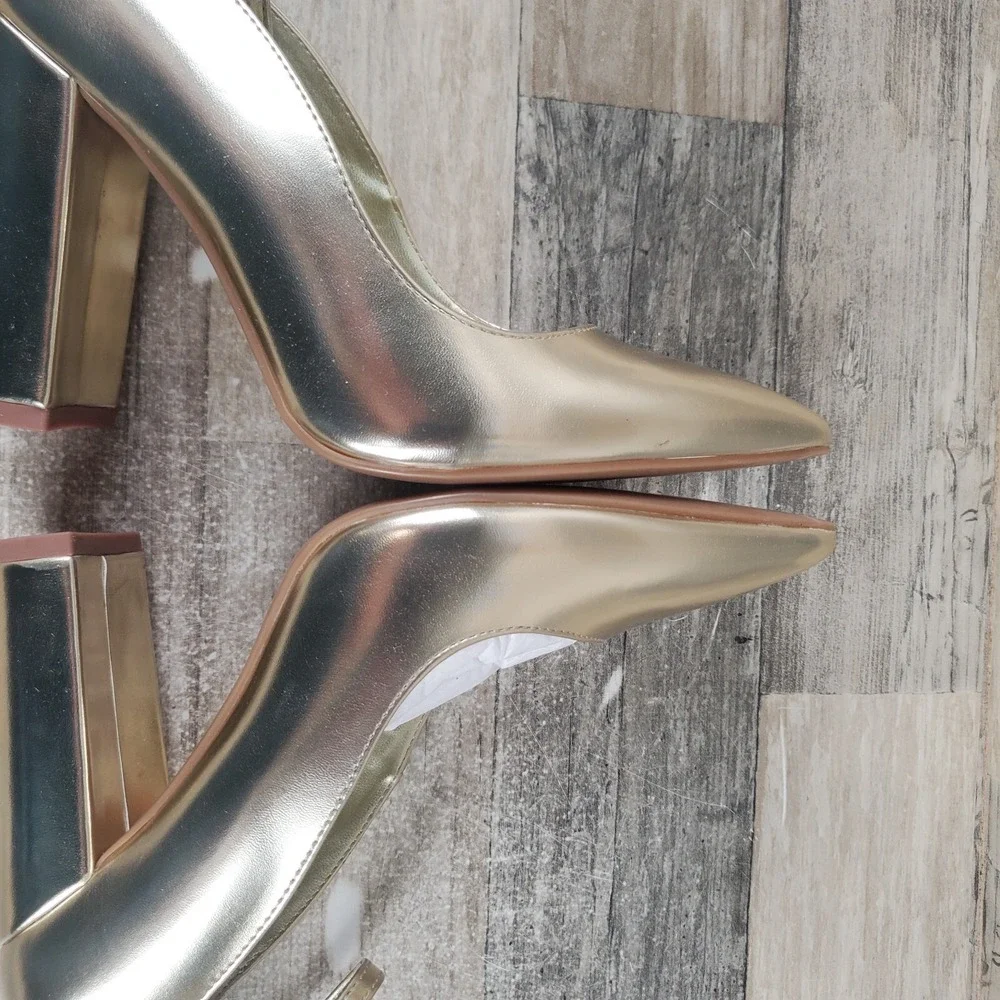 Nine West Plana 3 Womens Pumps Sz 6.5 M Metallic Gold Pointed Toe Ankle Strap